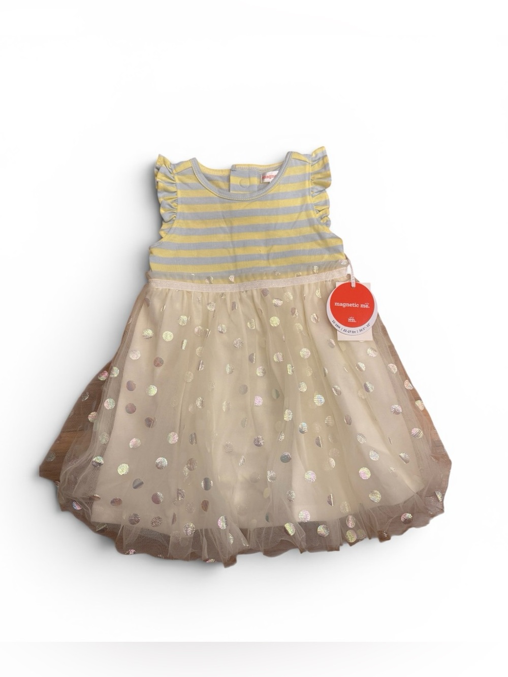 Striped Yellow & Gray Top with Polka Dot Tulle Skirt Dress 12-18M